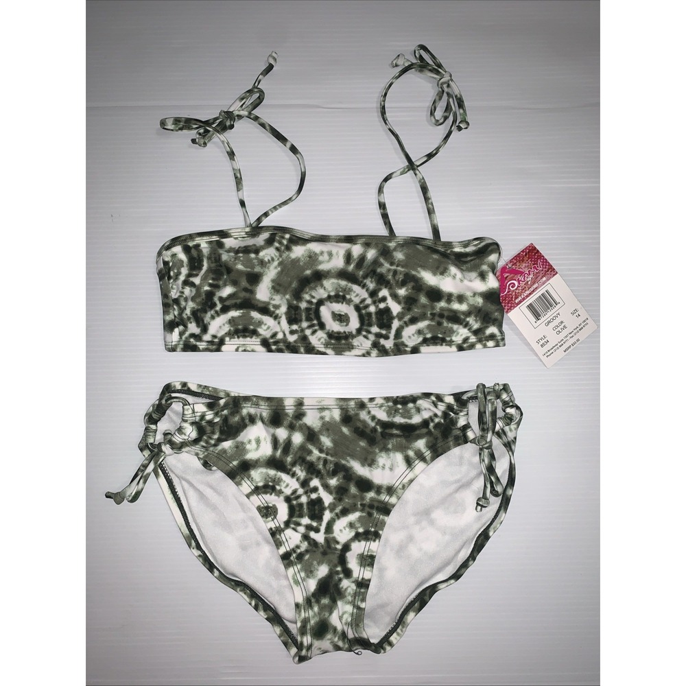 Kanu Surf Girls' Beach Sport‎ 2-pc UPF 50+ Bandeau Swimsuit Green Size 14 NEW